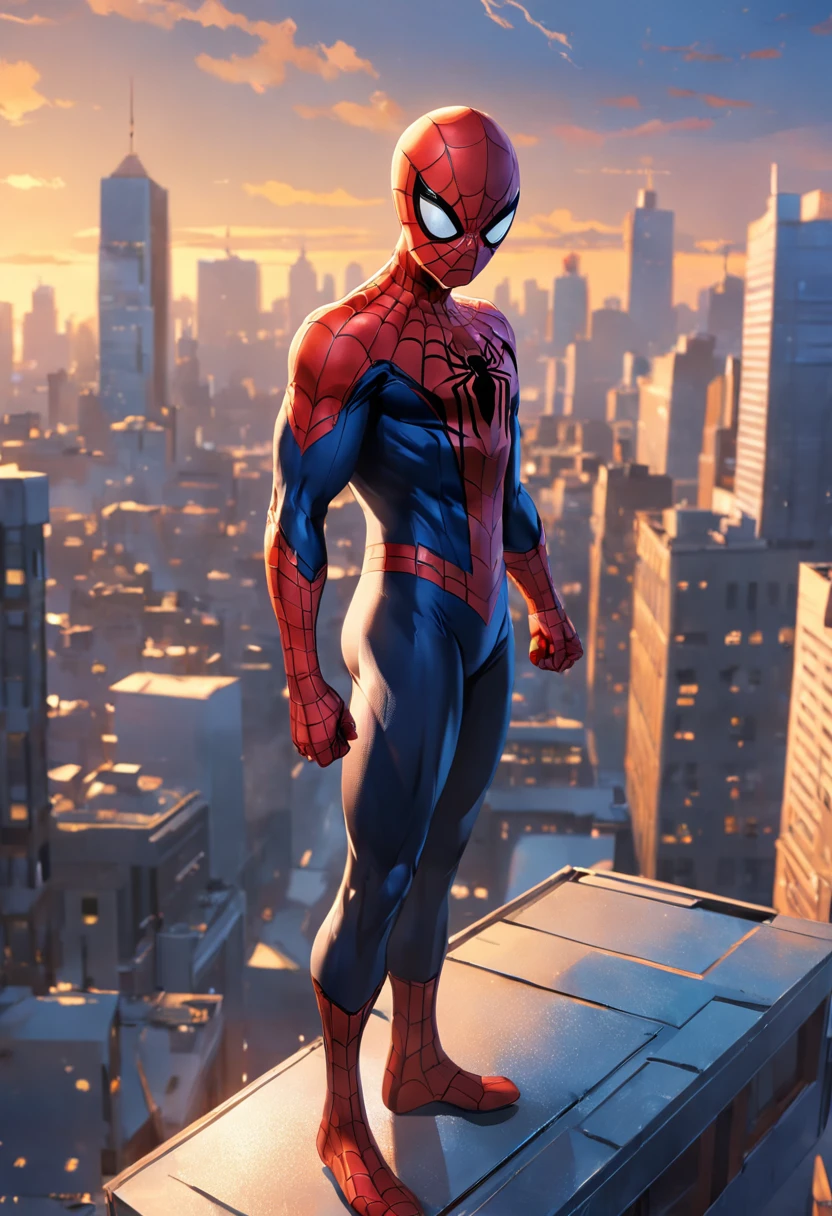 Spider - man standing on a ledge in front of a city - SeaArt AI