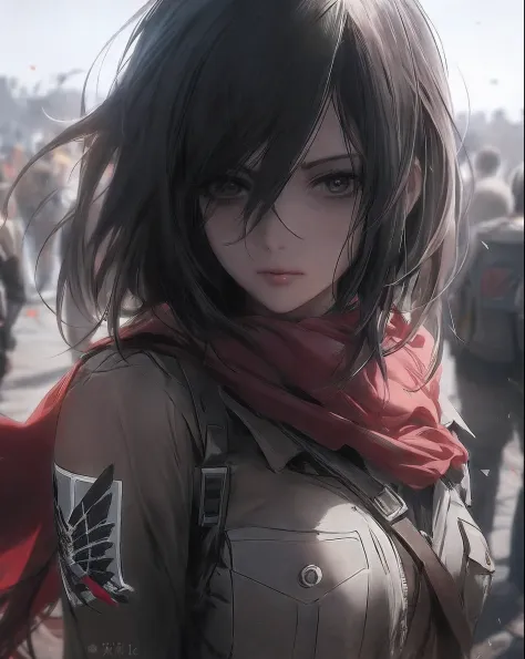 Anime girl with long hair and a red scarf standing in front of a crowd, estilo anime 4K, Papel de parede anime 4k, 4k anime wallpapers, Anime Wallpaper 4k, badass anime 8 k, Anime Art Wallpaper 4K, Anime Art Wallpaper 4K, 4 k manga wallpaper, Anime Art Wallpaper 8K, estilo anime. 8k, personagem de anime feminino