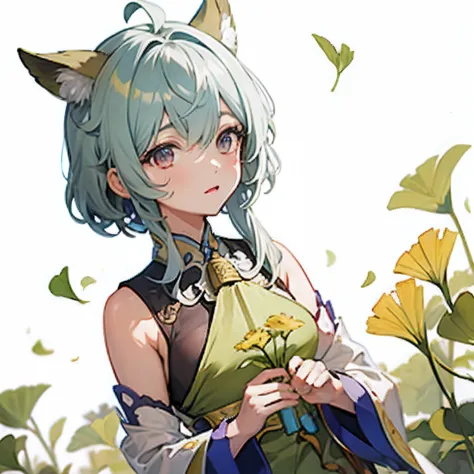 anime girl with light blue hair holding a flower, ganyu from genshin impact, beautiful anime, genshin, cute anime catgirl