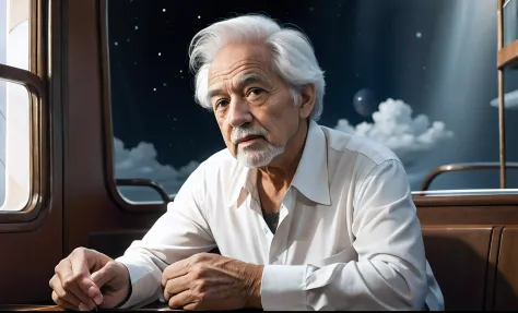 Um homem de 65 anos, noah, cabelos curtos dentro de barco imagem realista