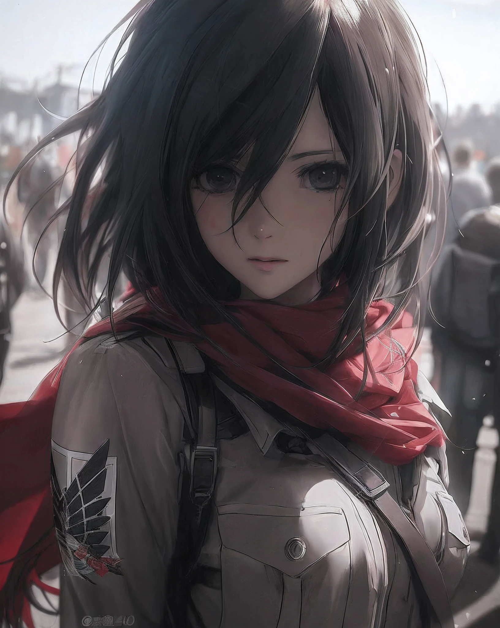 Anime girl with long hair and a red scarf standing in front of a crowd, Estilo anime 4K, papel de parede anime 4k, 4k anime wallpapers, 4k anime wallpapers, badass anime 8 k, Anime Art Wallpaper 4K, Anime Art Wallpaper 4K, 4 k manga wallpaper, Anime Art Wallpaper 8K, Estilo anime. 8k, Personagem de anime feminino