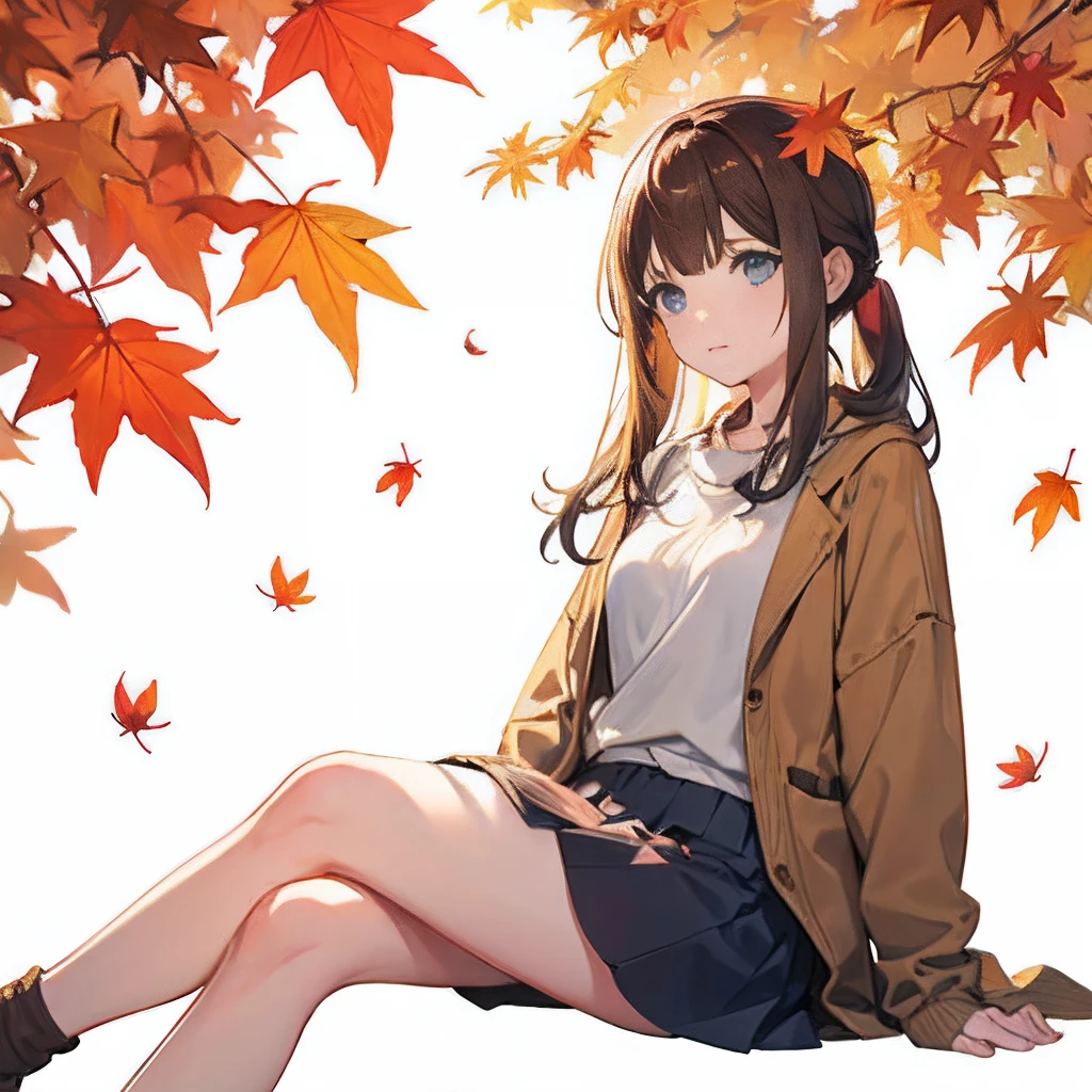 folhas de outono padrão fundo branco, sentado no meio