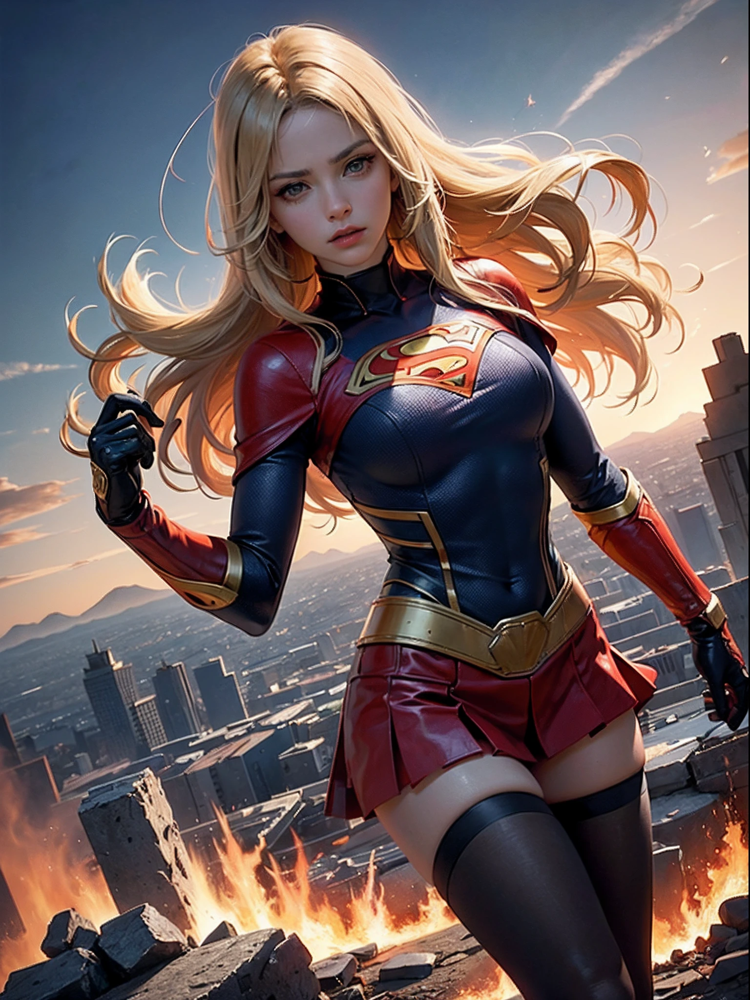 A woman in a superhero costume standing on a ledge with a city in the  background - SeaArt AI