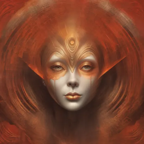 There is a digital painting of a woman with a red background, Digital visionary art, Portrait of a female humanoid, Sci-Fi-Gesic...