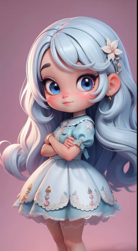 Create a series of loli chibi style dolls with a fairy theme, each with lots of detail and in an 8K resolution. All dolls should follow the same solid background pattern and be complete in the image, mostrando o (corpo inteiro, incluindo as pernas: 1.5)

B...