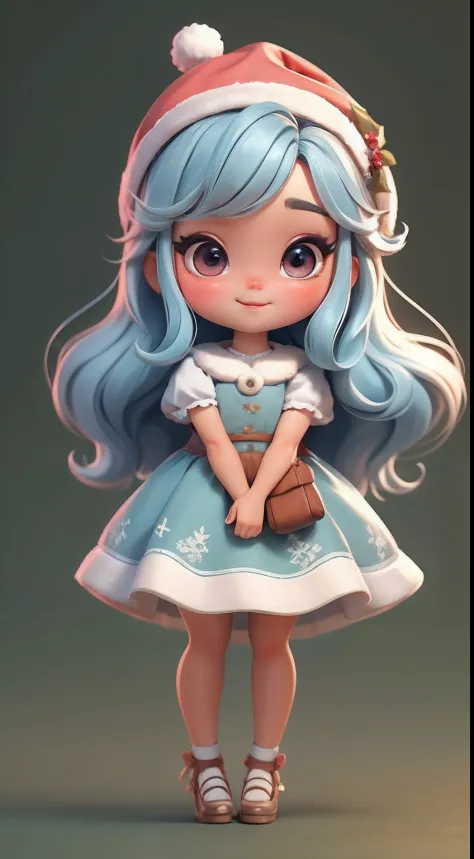 Create a series of loli chibi style dolls with a cute Christmas theme, sorridente e fofa, each with lots of detail and in an 8K resolution. All dolls should follow the same solid background pattern and be complete in the image, mostrando o (corpo inteiro, ...