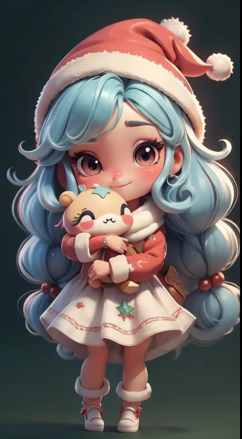Create a series of loli chibi style dolls with a cute Christmas theme, sorridente e fofo, each with lots of detail and in an 8K resolution. All dolls must follow the same solid background pattern and be complete in the image, mostrando o (corpo inteiro, in...