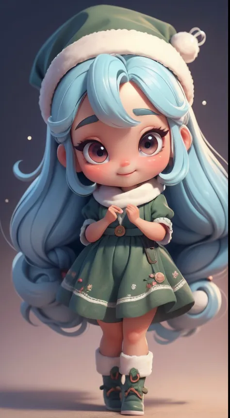 Create a series of loli chibi style dolls with a cute Christmas theme, sorridente e fofo, each with lots of detail and in an 8K resolution. All dolls must follow the same solid background pattern and be complete in the image, mostrando o (corpo inteiro, in...