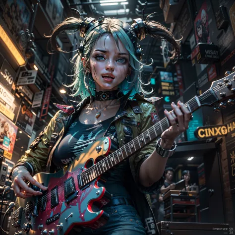 matrix Masterpiece epic girl deep path Urban Jinx play handled guitar optimal sunLight meticulously intricate luminescence volum...