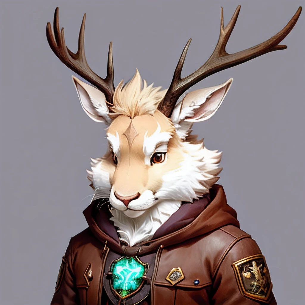 ((Jackalope)) magem estilo anime de um homem e um coelho correndo em um campo, anthropomorphic deer, anthropomorphic deer female, anthropomorphic female deer, an anthropomorphic deer, anthropomorphic bunny, forest spirit, art style of rune factory 5, peludo mawshot, um monstro de cardo humanoide, Rune Factory 5O Jackalope or Lebriope, no folclore, diz-se ser um cruzamento entre uma jackrabbit (lebre) and an antelope (hence the name) that would live in California and is usually depicted as a rabbit with antlers. Some believe the jackalopes stories were inspired by sightings of rabbits infected with shope papillomavirus, which causes the growth of horn-like tumors in various places on the rabbit's head and body.