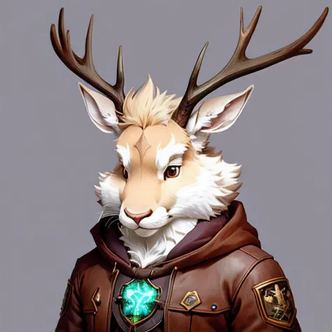 ((jackalope)) magem estilo anime de um homem e um coelho correndo em um campo, anthropomorphic deer, anthropomorphic deer female...