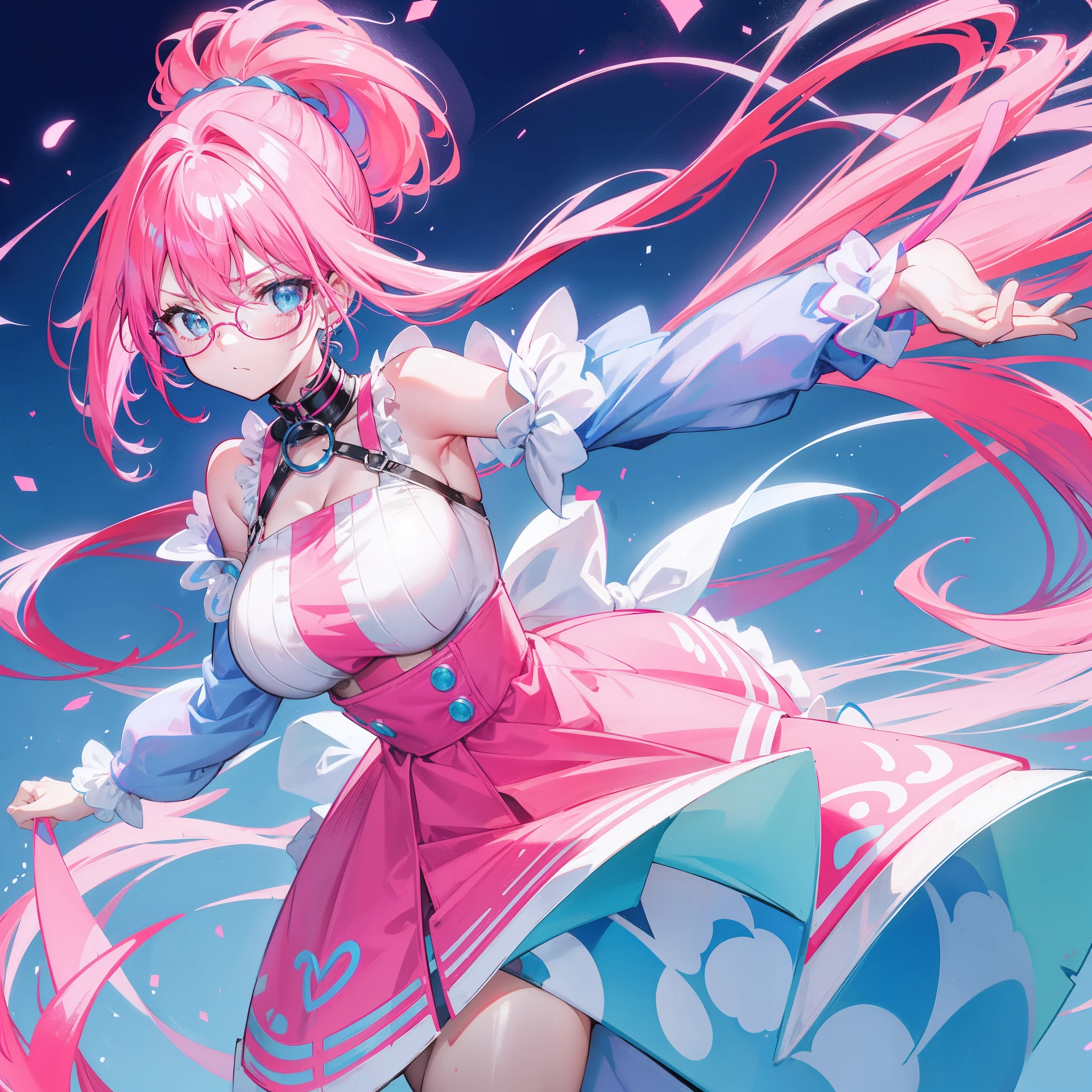 A woman in a pink dress with long pink hair and glasses - SeaArt AI