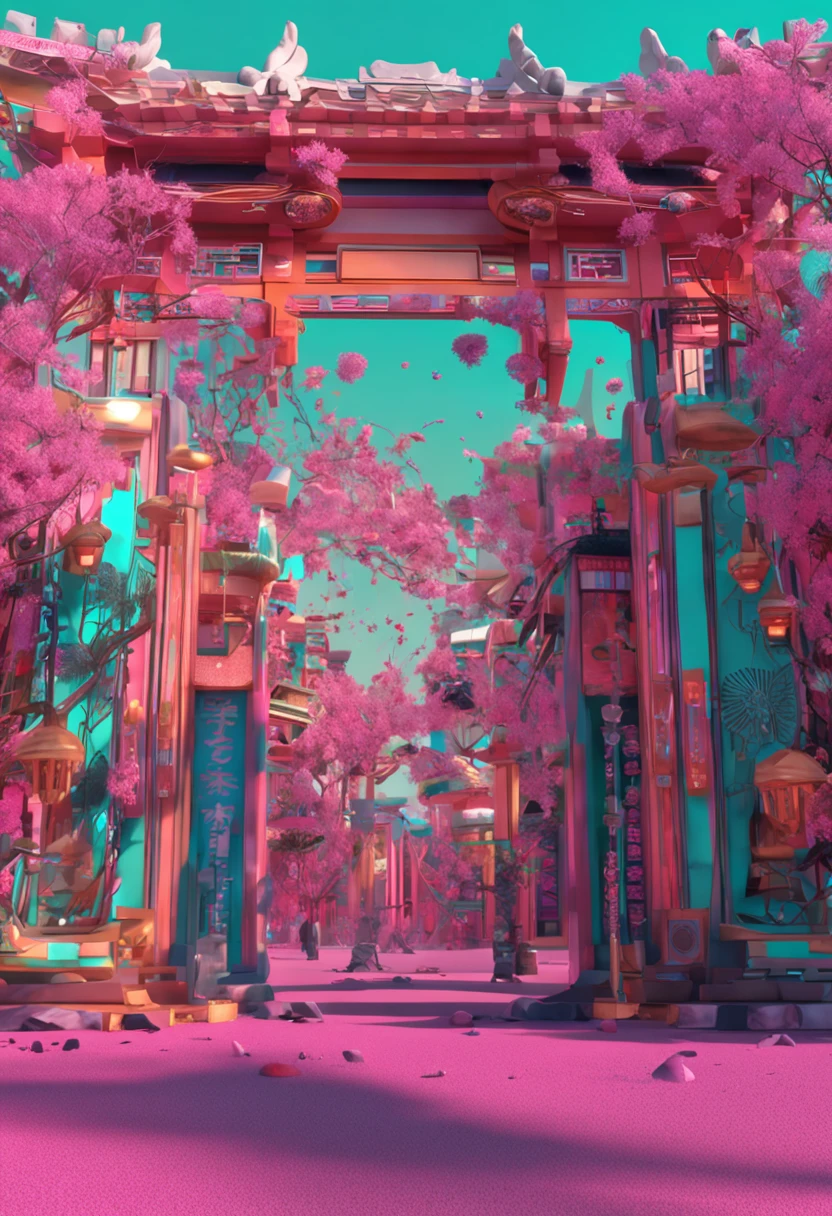 A close up of a pink gate with a sky background - SeaArt AI