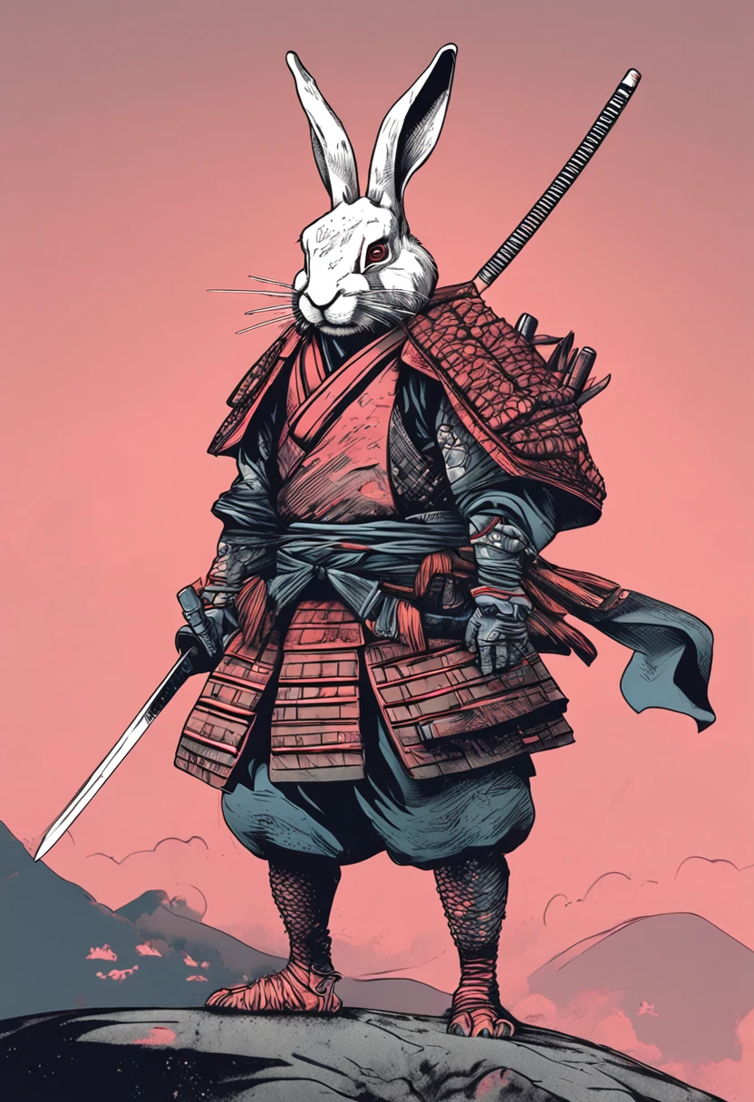 A rabbit in a samurai outfit holding a sword and a sword - SeaArt AI