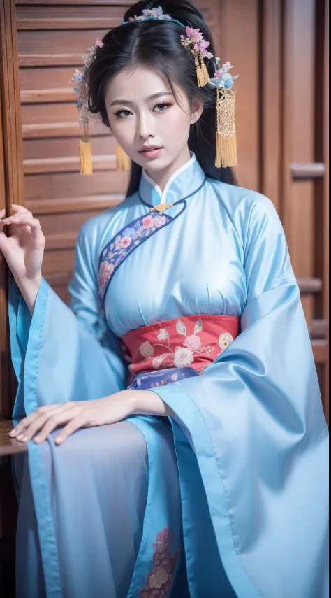 Ancient Chinese clothing，The clothing is floral motifs，ancient china art style，Fashion model 18 years old [[[[closeup cleavage]]...