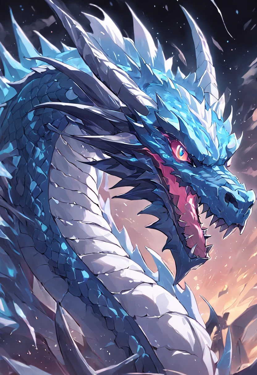 A close up of a dragon with a red eye and a blue tail - SeaArt AI