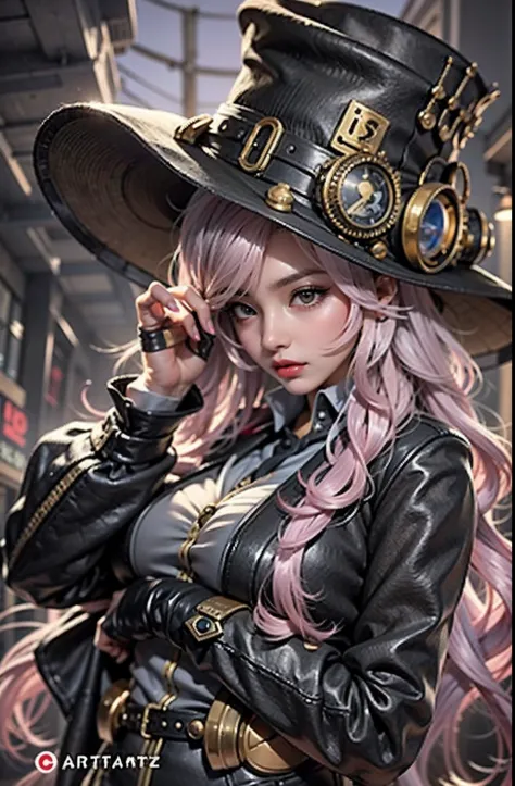 mrs. alafeld – steampunk costume and hat pose, steampunk beautiful anime woman, lady in steampunk hat showing off her nails, in ...