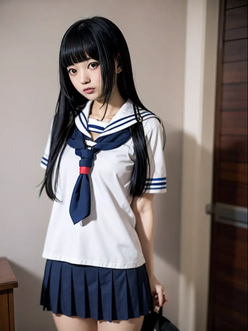 1girl in, 独奏, School_uniform, sailor_Collar, serafuku, white_sailor_Collar,fullnude