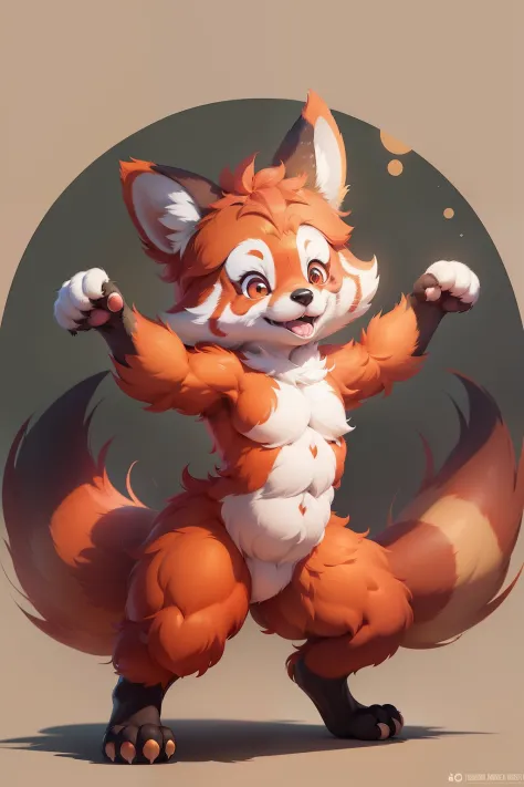 a cartoon picture of a red panda with its arms out and its paw raised, fursona art, fursona furry art commission, fursona commission, official fanart, anthropomorphic red panda , fursona!!!!, fursona, art in the style of joshy sly, furry fursona, a red pan...