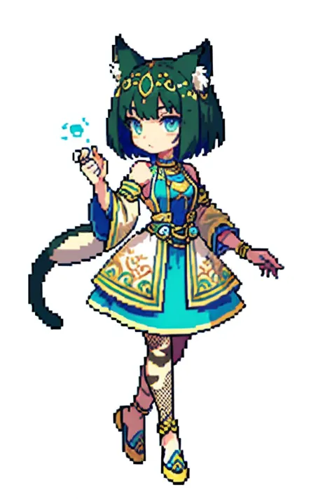 pix, pixel art create an anthropomorphic, female cat, with Egyptian clothes more feline, Jumps