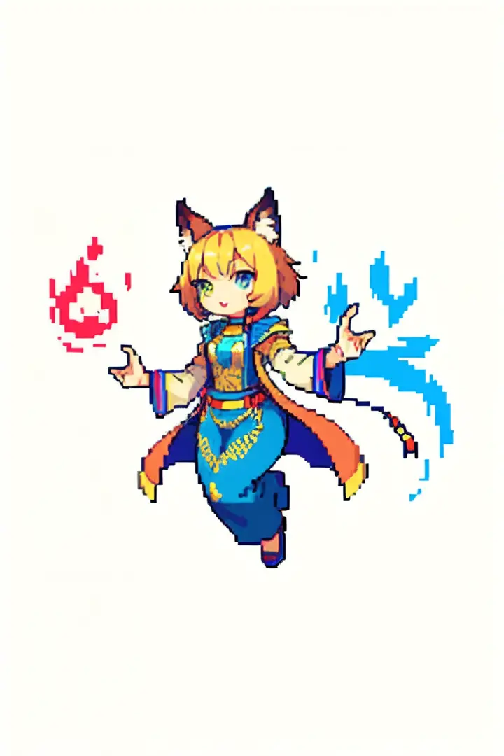 pix, pixel art create an anthropomorphic, female cat, with Egyptian clothes more feline, Jumps