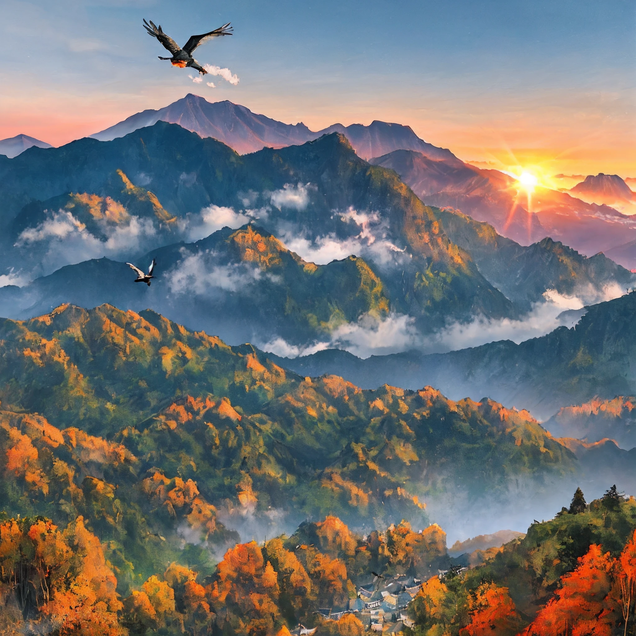 Twilight is better in autumn。 The sun goes down、When very close to the edge of the mountain,、The crow is trying to return to the roost、3 and 4 birds、2、Three birds are also rushing、Deeply moved。 Needless to say、Geese flying continuously、What looks so small is、Very quaint。