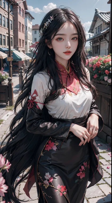 32K（tmasterpiece，k hd，hyper HD，32K）Long flowing black hair，ponds，zydink， a color， Xuzhou people （Seduce girls）， （Red scarf in th...