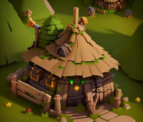 Close-up of a small building， Close-up of the orc hut,orc village, , clash of clans style,Isometric 3D，Masterpiece, Best quality, (Extremely detailed Cg Unity 8K wallpaper), (Best quality),
