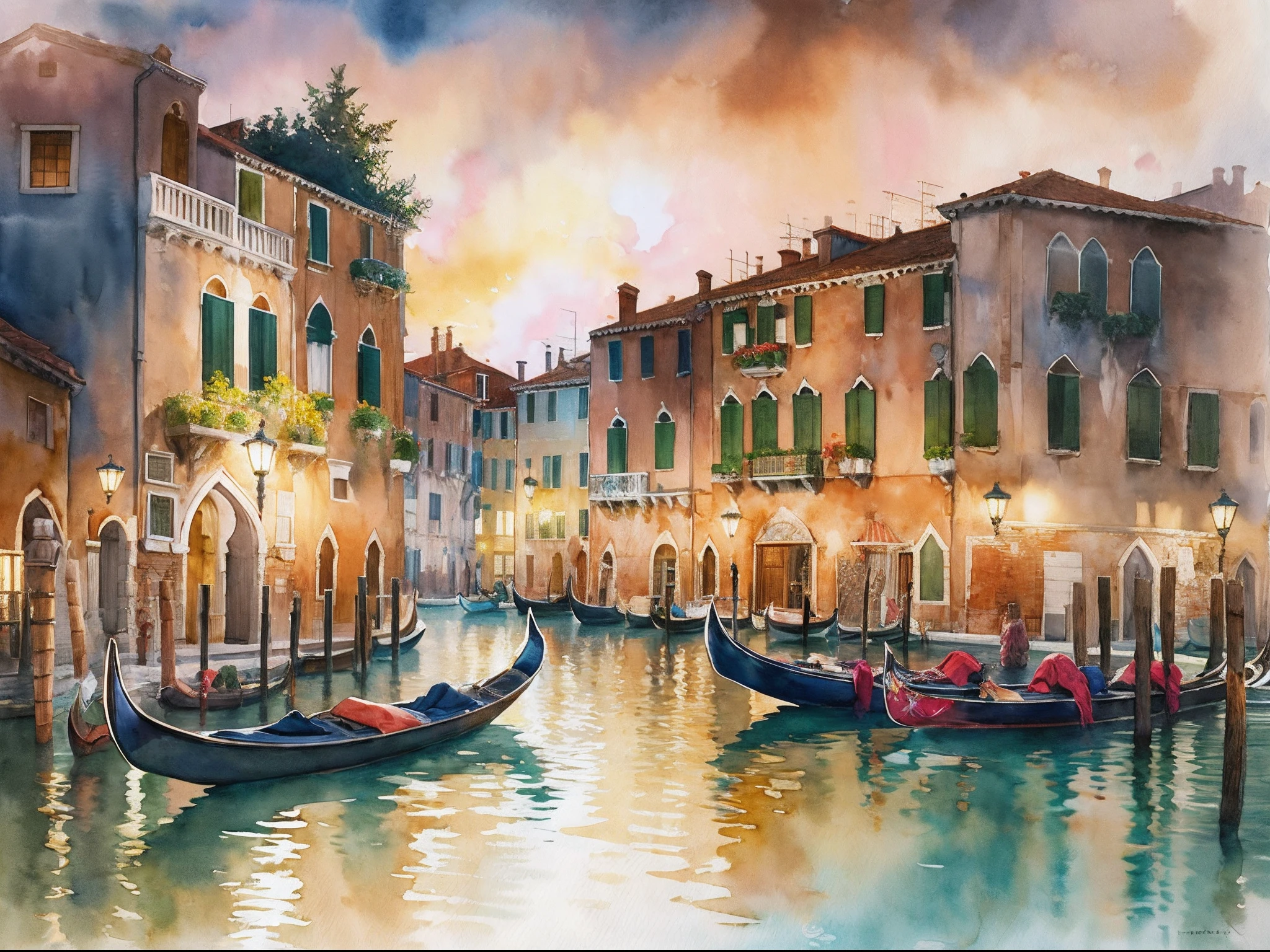 Create a beautiful watercolor painting of the enchanting twilight scene in 'Maizuru's Venice'.