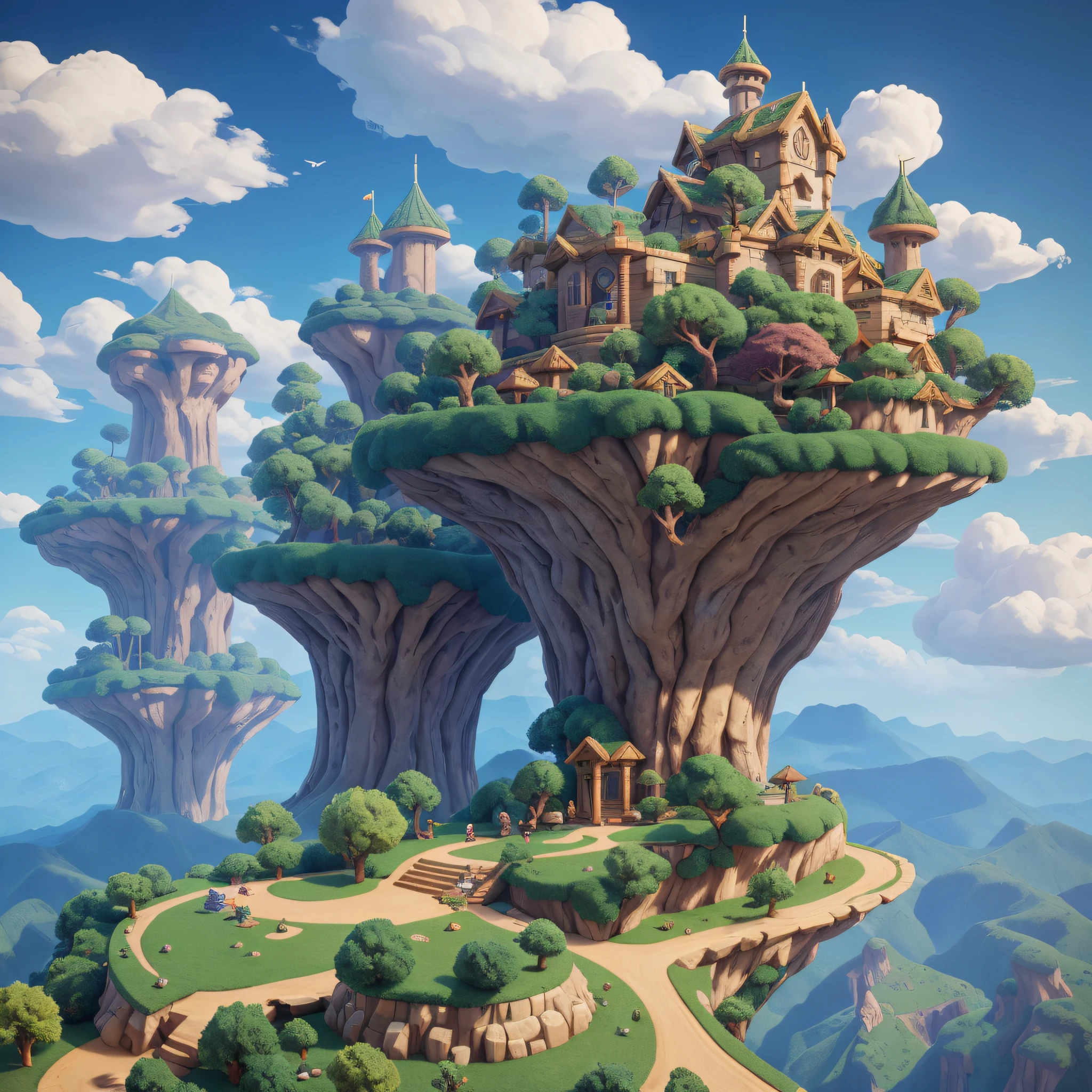 jeu de pixels，Conception des lieux de jeu，Emplacement du jeu Pixel，Forêt de pixels，Nuages rares，Pixel art 16 bits, rendu 3D, rendu d&#39;octane, axonométrie, Bon Dragon