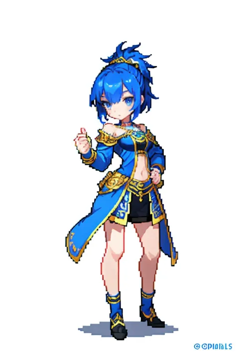 Blue hair， Warriors， （tmasterpiece， top-quality， best qualityer）， pix， pixelart， 1girll， （best qualityer：1.3），（tmasterpiece：1.1），（illustratio：1.2），（ultra - detailed：1.2）