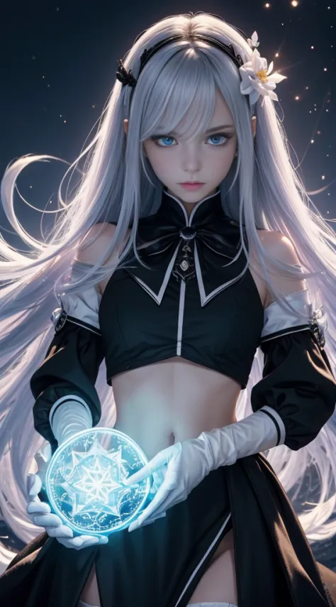 (((masterpiece))),best quality, illustration,beautiful detailed glow,detailed ice,beautiful detailed water,red moon, (magic circle:1,2), (beautiful detailed eyes),expressionless,beautiful detailed white gloves, own hands clasped, (floating palaces:1.1),azu...