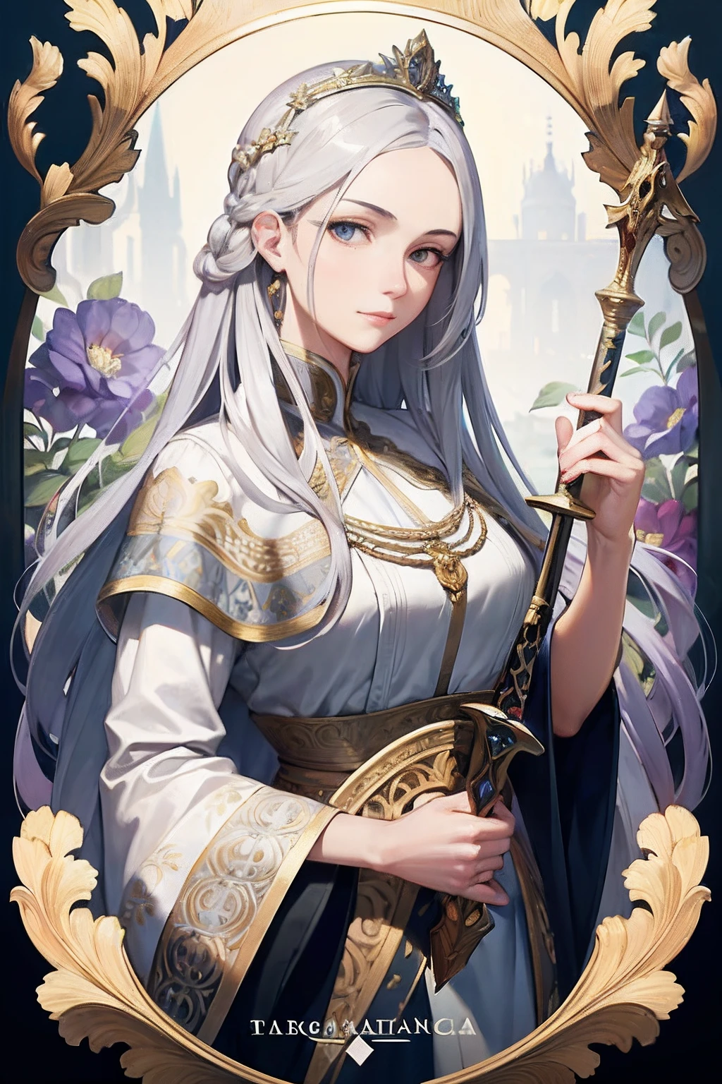 Close-up of a woman holding a sword, white-haired god, Kushatt Krenz Key Art Women, ((a beautiful fantasy empress)), she is holding a sword, high detailed official artwork, highly detailed exquisite fanart, a beautiful fantasy empress, Guweiz in Pixiv ArtStation, epic exquisite  character art