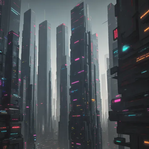 Futuristic cyberpunk city background, high-rise buildings, heavy traffic, futuristic cityscape, 8K vertical wallpaper, 3D rendering Beeple, surreal visual effects.