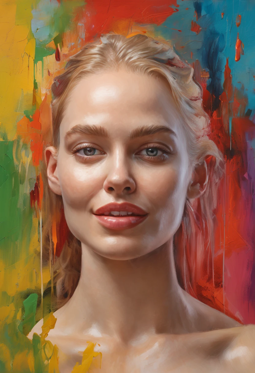 A painting of a woman with a colorful background - SeaArt AI