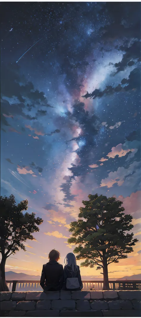 octane，skies，As estrelas（skies），scenecy，stary sky，Night，1 pair of men and women，night  sky，独奏，al fresco，architectural，the clouds...