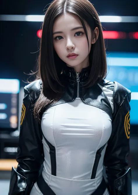 NSFW,((top-quality、in 8K、​masterpiece:1.3))Wearing a silvery-white mech，Girl with a delicate face，The highest image quality，ultr...