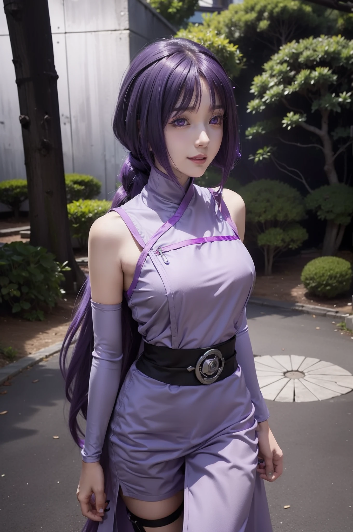 A close up of a woman in a purple outfit posing for a picture - SeaArt AI