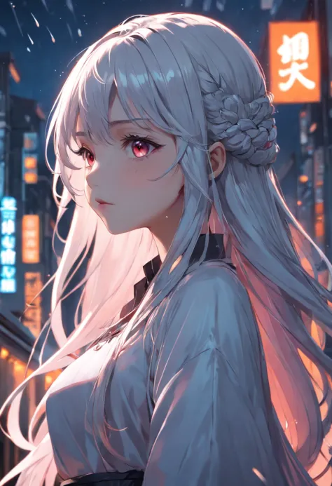 （（tmasterpiece））， （（best qualtiy））， （（illustratio））， The is very detailed，Style girl， Long shots， Light gray very_Long_Hair， Sci-fi hair accessories， Beautiful and delicate deep eyes， Beautiful detailed sky， beautiful detailed  water， cinmatic lighting， Dr...