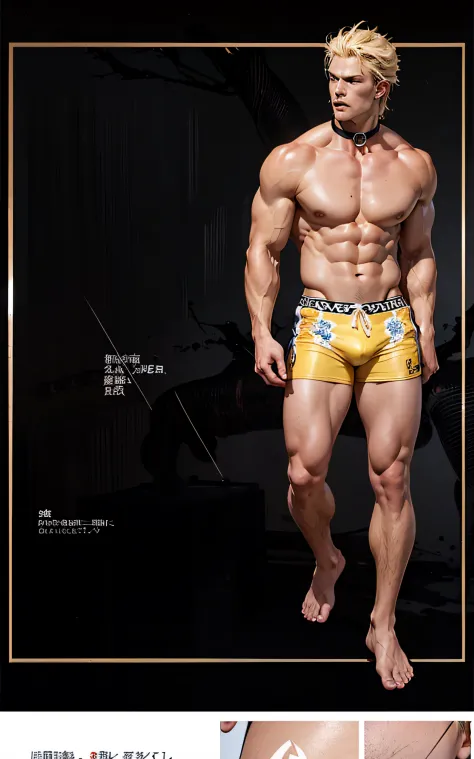 1male people, musculature, (((((nakeness))))), (((Solo))), The, Full body like, Handsome, perfect muscles，Collar, Thigh muscles, ((((Legs are bare from thighs to toes))))), Black background, (((Bust))), short detailed hair, leather panties, mouth opening, ...