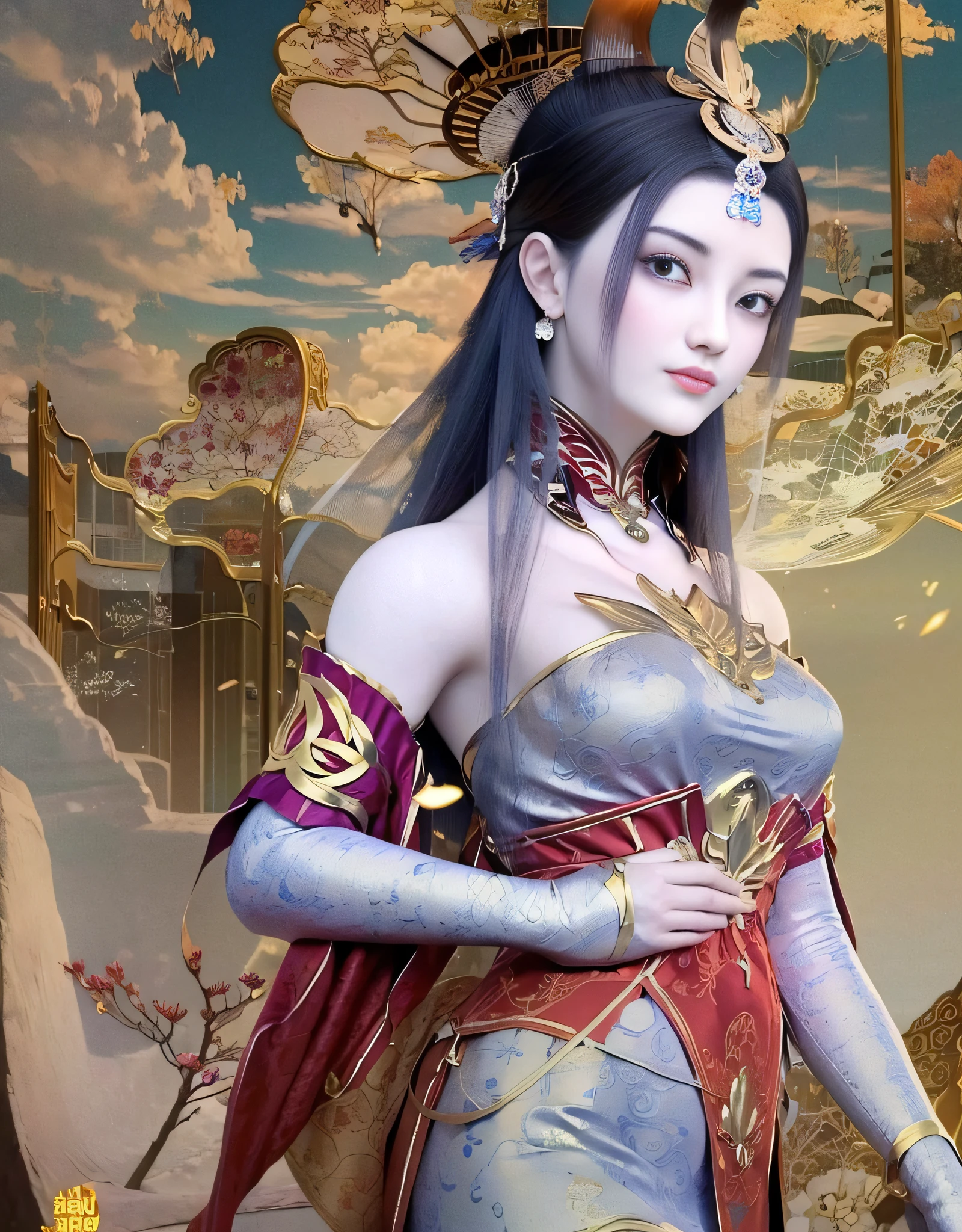 Close-up of a woman in an embroidered dress, very beautiful beauty with a Chinese dragon beside her, surrounded by auspicious clouds, Chinese fantasy, beautiful digital artwork, master works, Ross Tran 8 K, Zhang Jingna, Xian Xia Fantasy, CGsociety and Fenghua Bell, Chinese style, dragon inspired cloth robe, Ross Tran and WLOP, sea queen Mu Yanling, inspired by Chu Derun