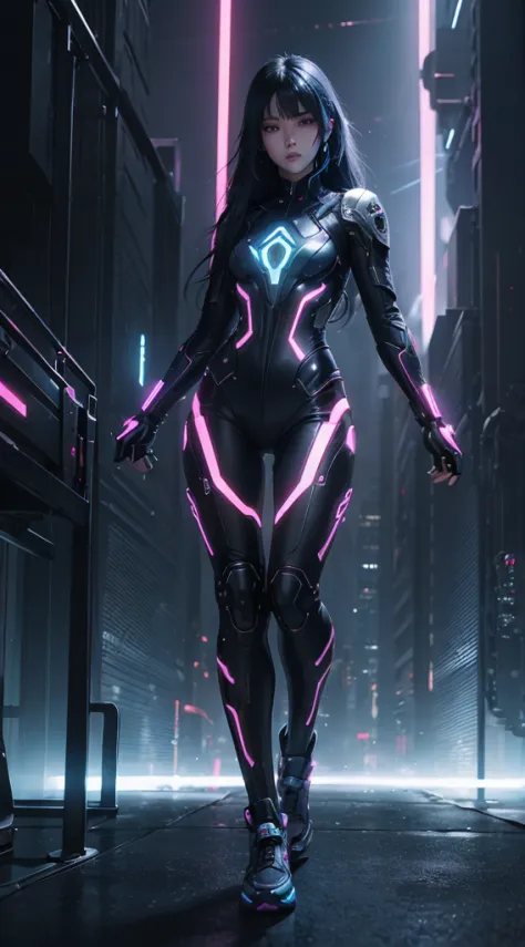(Full body posing:1.5), (colorful:1.2), Dynamic angle, (extremely detailed CG unity 16k wallpaper:1.1), (Denoising strength: 1.45), (tmasterpiece:1.37), Parallel universe girl, cyberpunk style, multiple mirrors, eye-catching, strong visual impact, full of ...