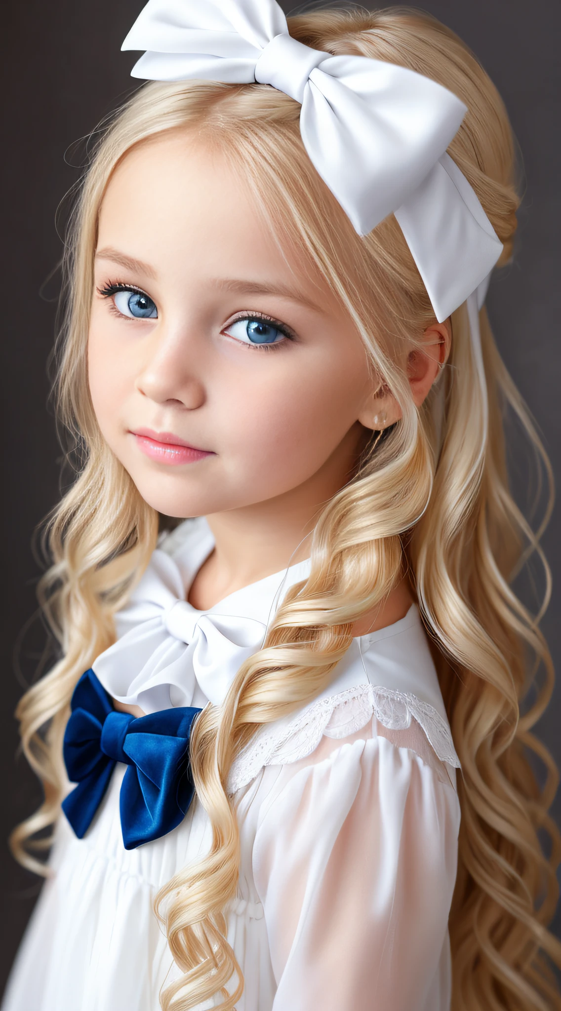 A close up of a little girl with a bow on her head - SeaArt AI