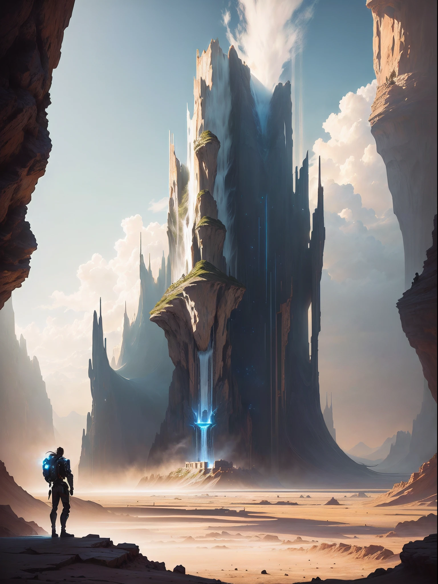 A man standing in front of a giant castle in a desert - SeaArt AI