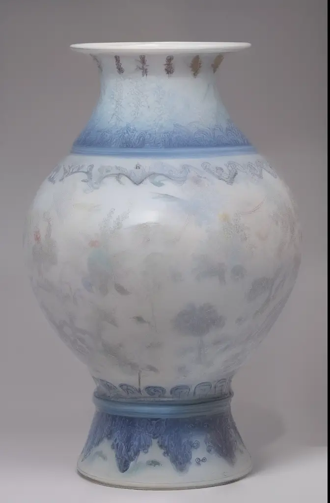 chinaware，Blue and white porcelain，distinctive，Close-up of details，（White bottle，Purple pattern）