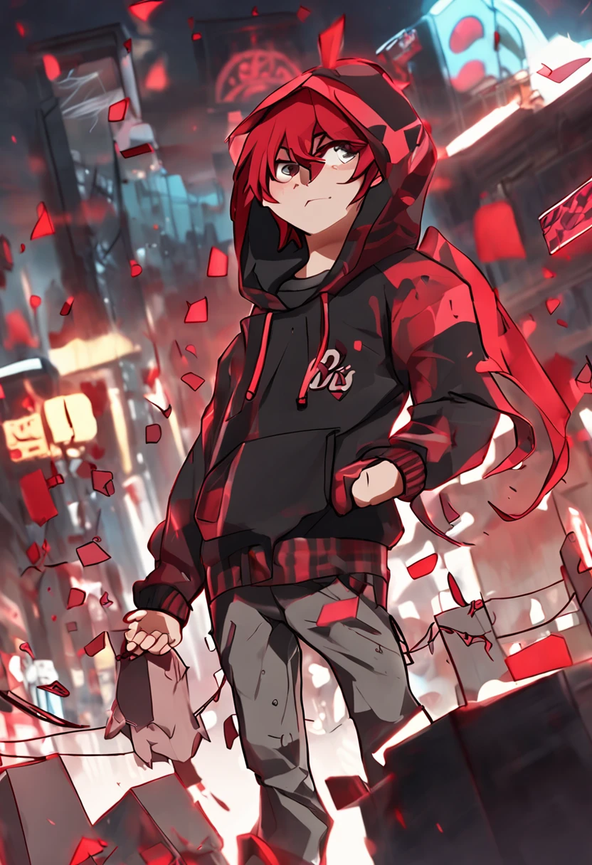 Anime boy in a hoodie walking down a city street - SeaArt AI