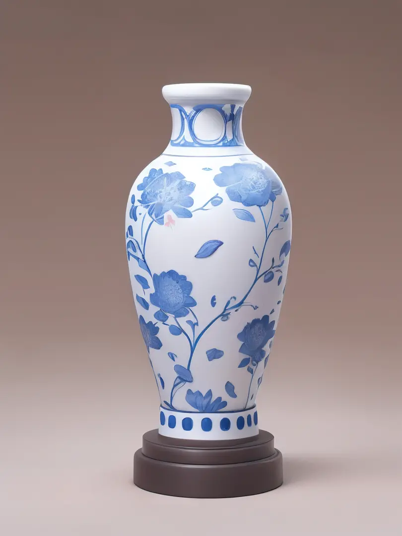 Close-up of vase with handle on the table, chinese blue and white porcelain, Chinese art, style of chinese vase, vases, ancient chinese ornate, ancient china art style, su fu, inspired by Xuande Emperor, glazed ceramic, Ming dynasty, mu pan, author：Tan Yan...
