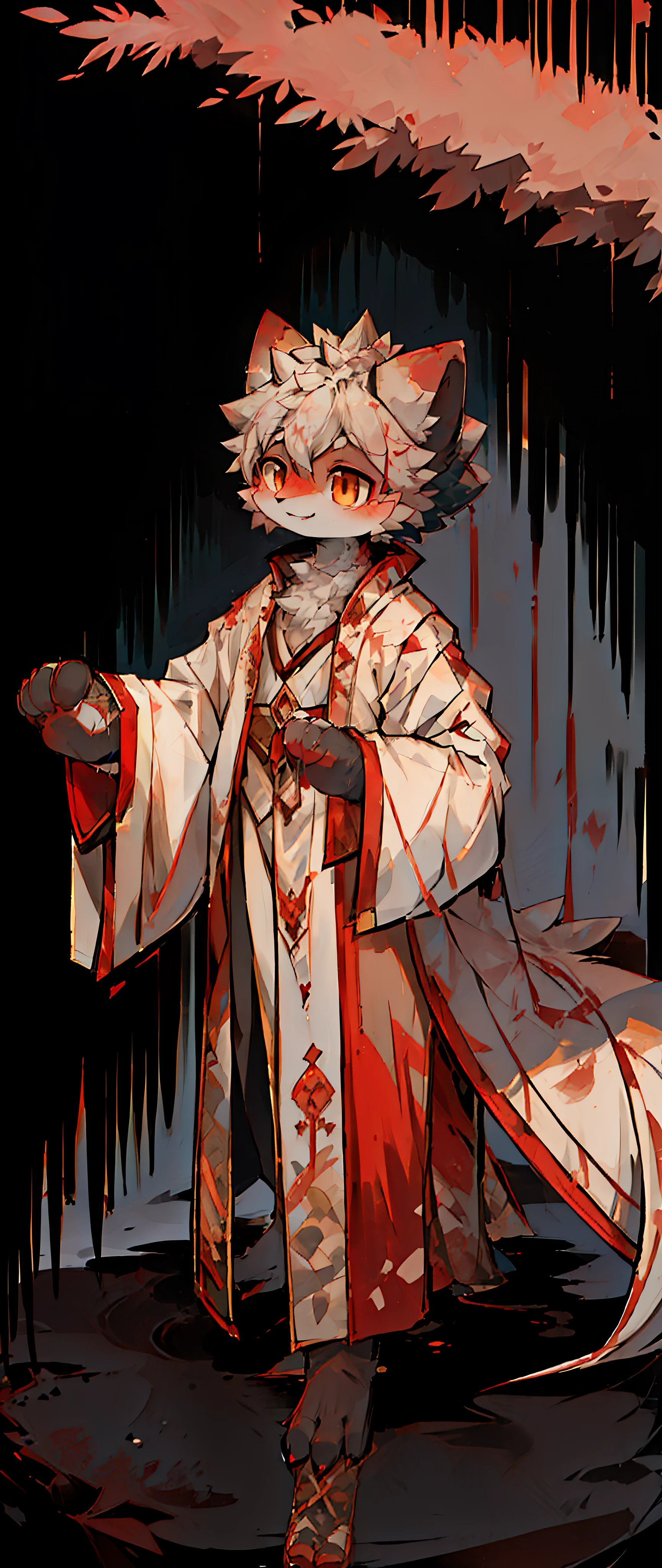 Anime character dressed in a white robe and red cape - SeaArt AI