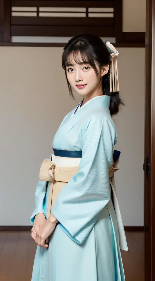 (((Female student Hakama))), 24-year-old fashion model with super beauty, perfect  eyes, Perfect iris，Perfect lips，perfect teeth...