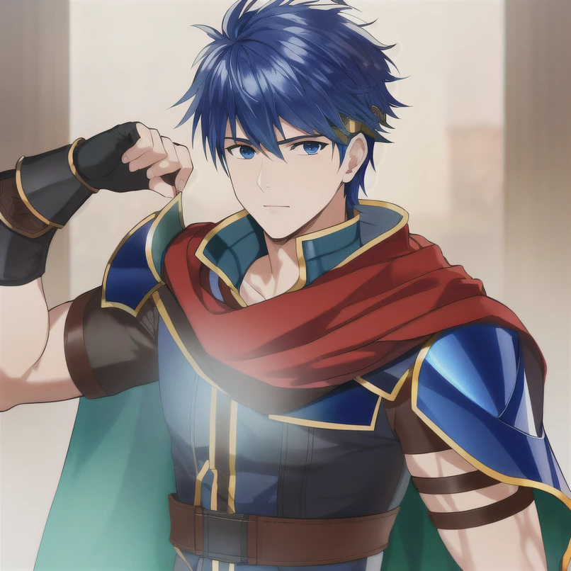 Strength \(fire emblem\), green headband, blue armor, Pauldrons, blue hair, only, Alone, looking at viewer,